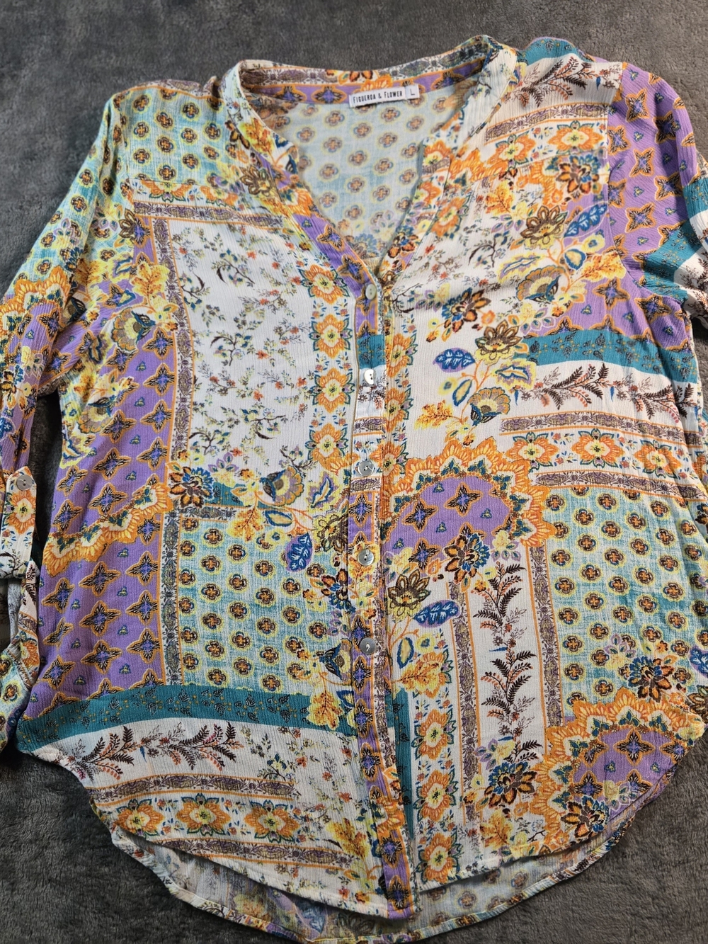 Francesca's Floral Patchwork Button-Down Shirt - Multi
